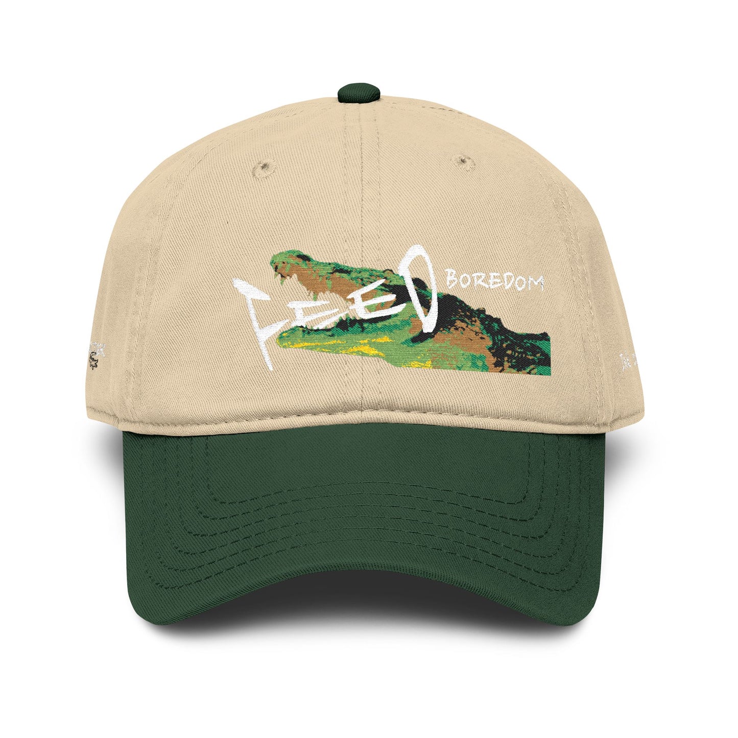 Washed Baseball Cap – Crocodile Graphic "Boredom" Embroidered